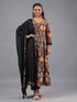 Black Panneled Printed Kurti Set