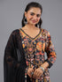 Black Panneled Printed Kurti Set