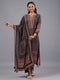 Black Ajrakh Print Kurti Set With Beads Details
