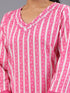 Pink Cotton Kurti With Mirror Lace Details