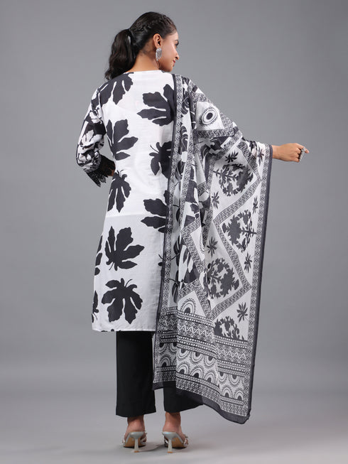 White Abstract Print Kurti Set