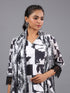 White Abstract Print Kurti Set