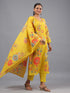 Yellow Printed Mirror Work Kurti Set