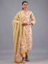 Pink Cotton Botanical Print With Mirror Work Kurti Set
