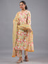 Pink Cotton Botanical Print With Mirror Work Kurti Set