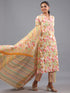 Pink Cotton Botanical Print With Mirror Work Kurti Set