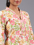 Pink Cotton Botanical Print With Mirror Work Kurti Set