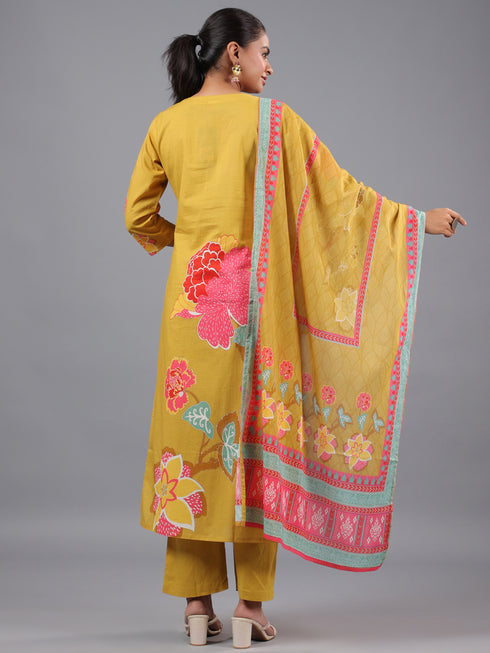 Mustard Floral Printed kurta Set