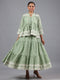 Green Mirror Work Cotton K- Dress With Jacket