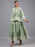 Green Mirror Work Cotton K- Dress With Jacket
