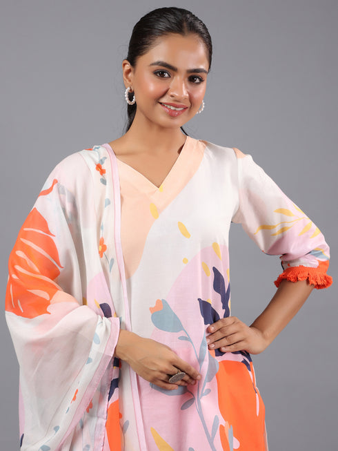 Assorted Colorful Abstract Print Kurti Set