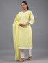 Yellow Cotton Cutwork Embroidered Kurti Set
