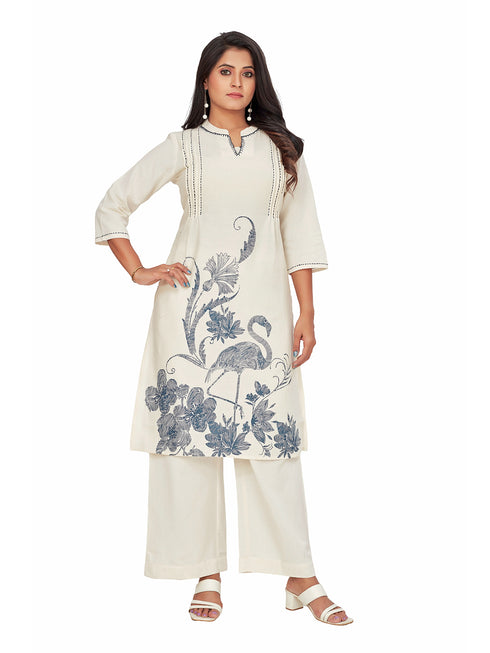 Amchoor Blue Cotton Floral Print KURTI SET for Women's