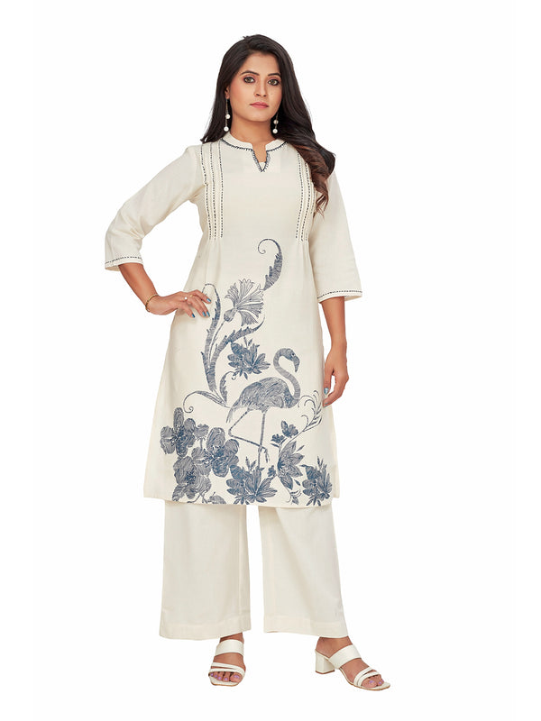 Amchoor Blue Cotton Floral Print KURTI SET for Women's