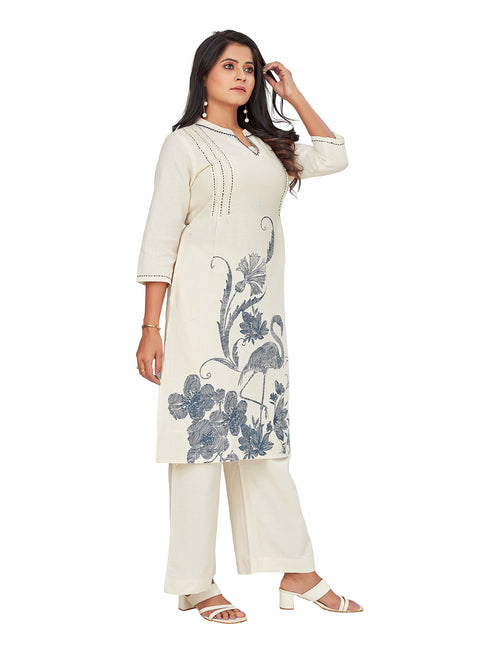 Amchoor Blue Cotton Floral Print KURTI SET for Women's