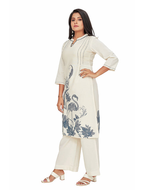 Amchoor Blue Cotton Floral Print KURTI SET for Women's