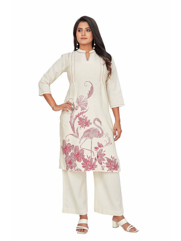Amchoor Maroon Cotton Floral Print KURTI SET for Women's