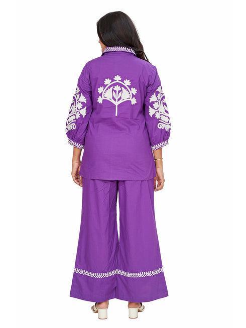 Amchoor Purple Cotton Solid Print Co-Ord Set for Women's