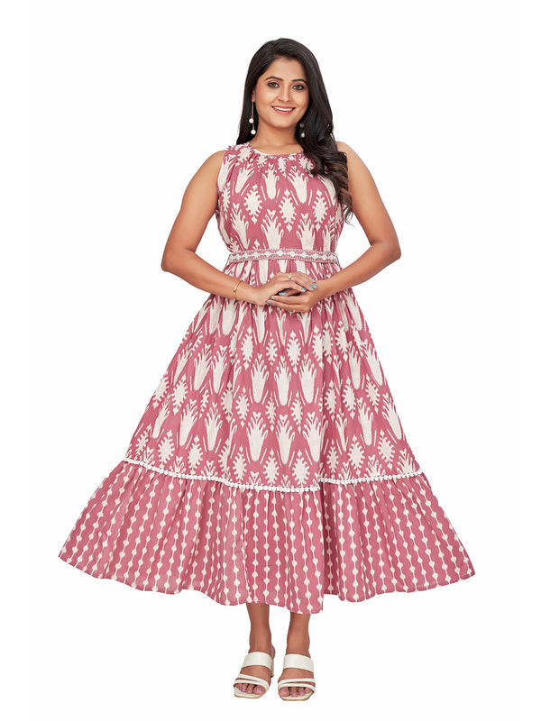 Amchoor Mauve Cotton Abstract Print Dresses for Women's