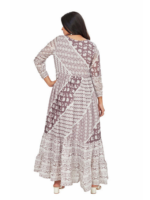 Amchoor Grey Cotton Block Print KURTI SET for Women's
