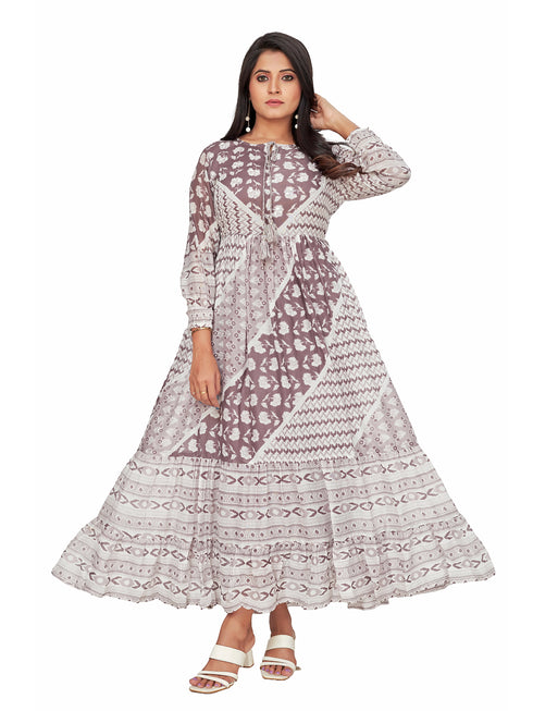 Amchoor Grey Cotton Block Print KURTI SET for Women's