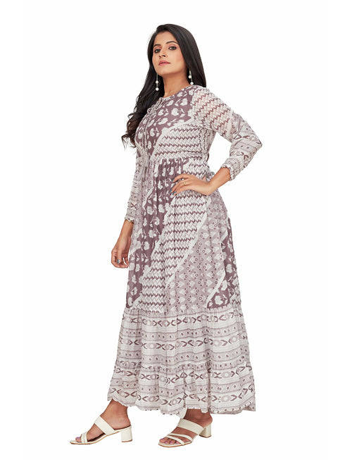 Amchoor Grey Cotton Block Print KURTI SET for Women's