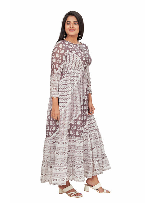 Amchoor Grey Cotton Block Print KURTI SET for Women's
