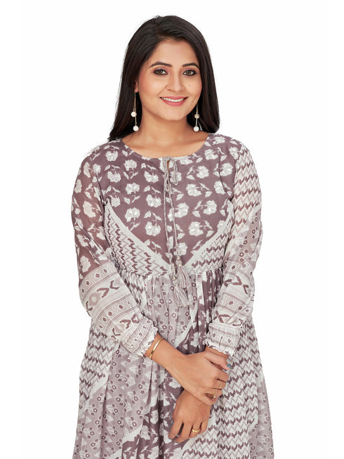 Amchoor Grey Cotton Block Print KURTI SET for Women's