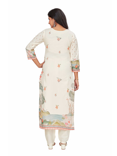 Amchoor Cream Cotton Floral Print KURTI SET for Women's