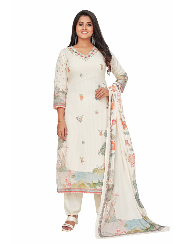 Amchoor Cream Cotton Floral Print KURTI SET for Women's