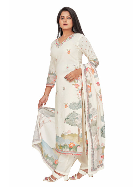 Amchoor Cream Cotton Floral Print KURTI SET for Women's