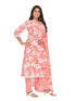 Amchoor Peach Cotton Floral Print KURTI SET for Women's