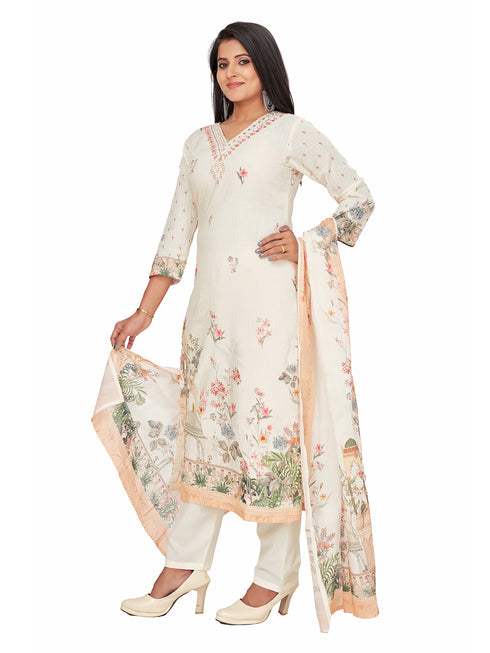 Amchoor Cream Cotton Floral Print KURTI SET for Women's