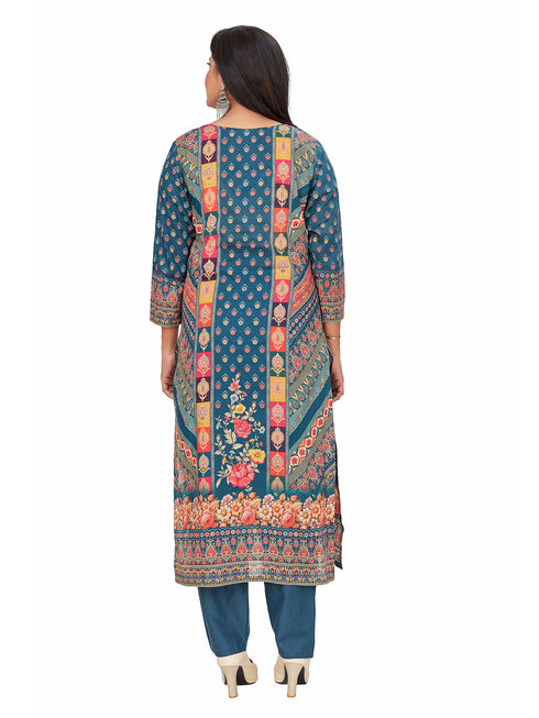 Amchoor Blue Cotton Ajrakh Print KURTI SET for Women's