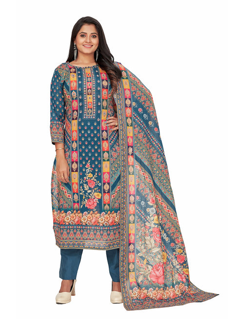 Amchoor Blue Cotton Ajrakh Print KURTI SET for Women's