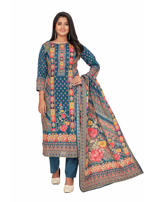 Amchoor Blue Cotton Ajrakh Print KURTI SET for Women's