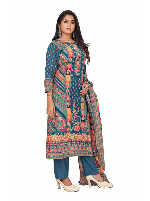 Amchoor Blue Cotton Ajrakh Print KURTI SET for Women's