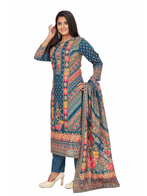 Amchoor Blue Cotton Ajrakh Print KURTI SET for Women's