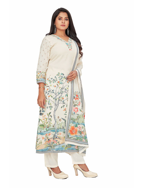 Amchoor Cream Cotton Floral Print KURTI SET for Women's