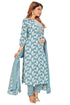 Amchoor Teal Cotton Floral Print Kurti Set for Women's