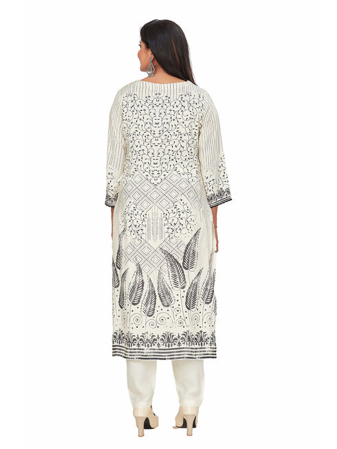 Amchoor Cream Rayon Floral Print KURTI SET for Women's