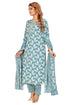 Amchoor Teal Cotton Floral Print Kurti Set for Women's