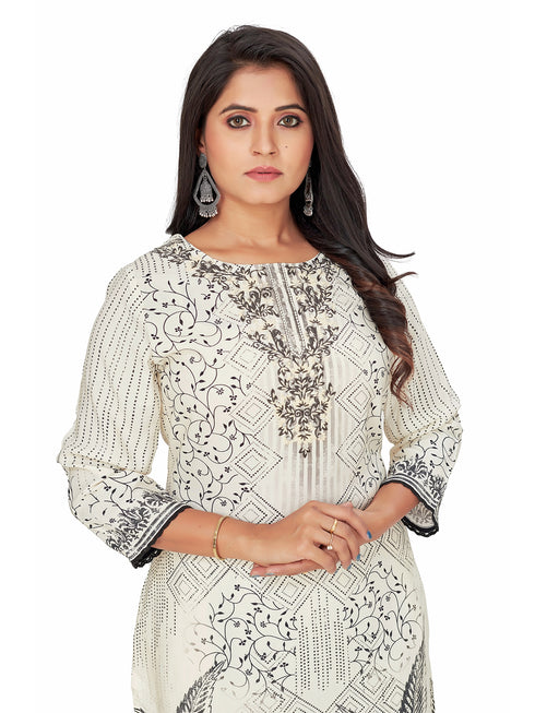Amchoor Cream Rayon Floral Print KURTI SET for Women's