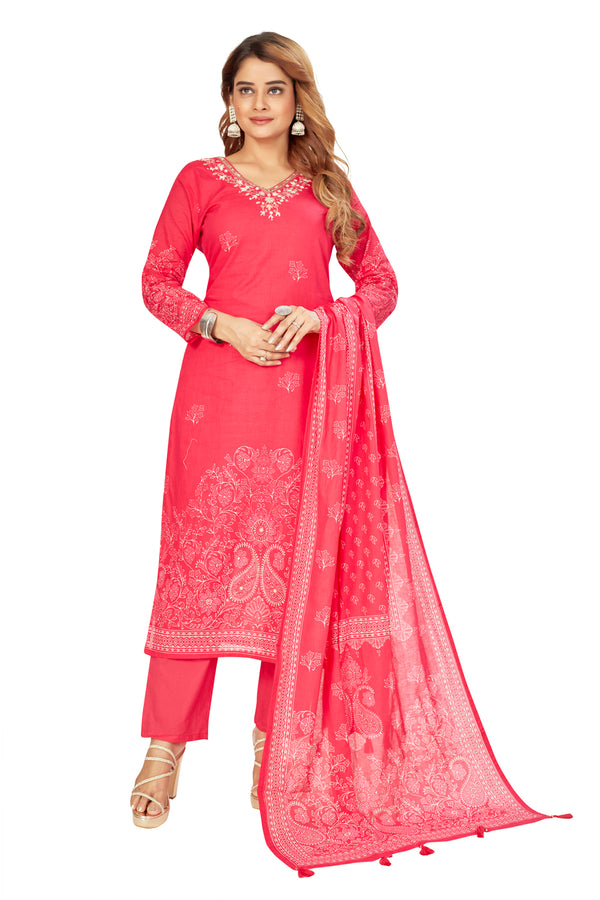 Amchoor Pink Cotton Floral Print Kurti Set for Women's