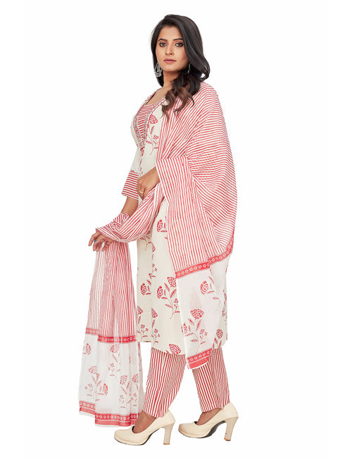 Amchoor Red Cotton Floral Print KURTI SET for Women's