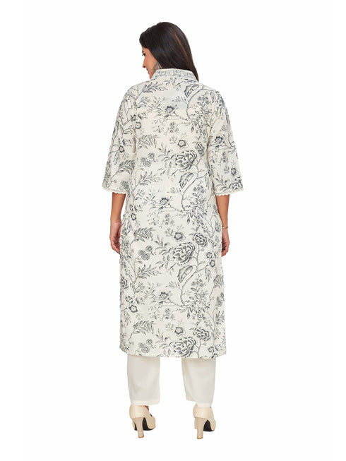 Amchoor Grey Cotton Floral Print KURTI SET for Women's