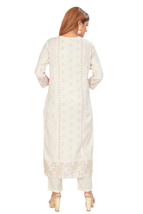 Amchoor Pink Gucci Silk Floral Print Kurti Set for Women's