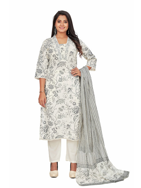 Amchoor Grey Cotton Floral Print KURTI SET for Women's