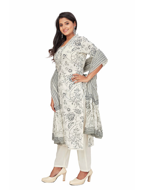 Amchoor Grey Cotton Floral Print KURTI SET for Women's