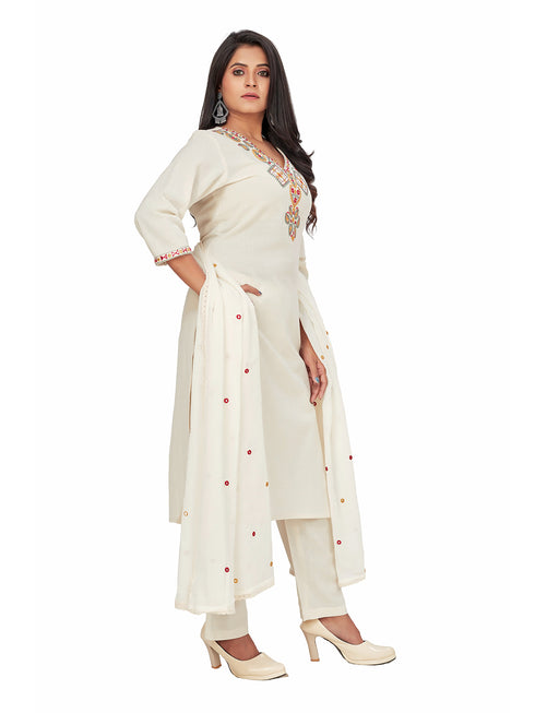 Amchoor Cream Cotton Embroidered KURTI SET for Women's